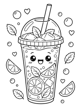 Free printable Kawaii Iced Lemonade Cup coloring page