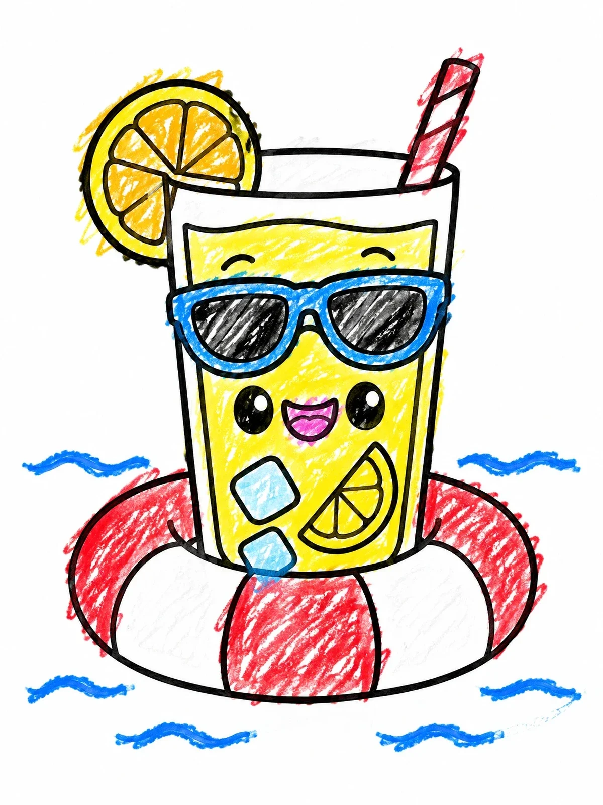 Colored example of the Cute Lemonade Glass Floating In Pool coloring page