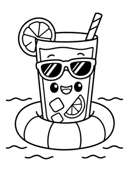 Free printable Cute Lemonade Glass Floating In Pool coloring page