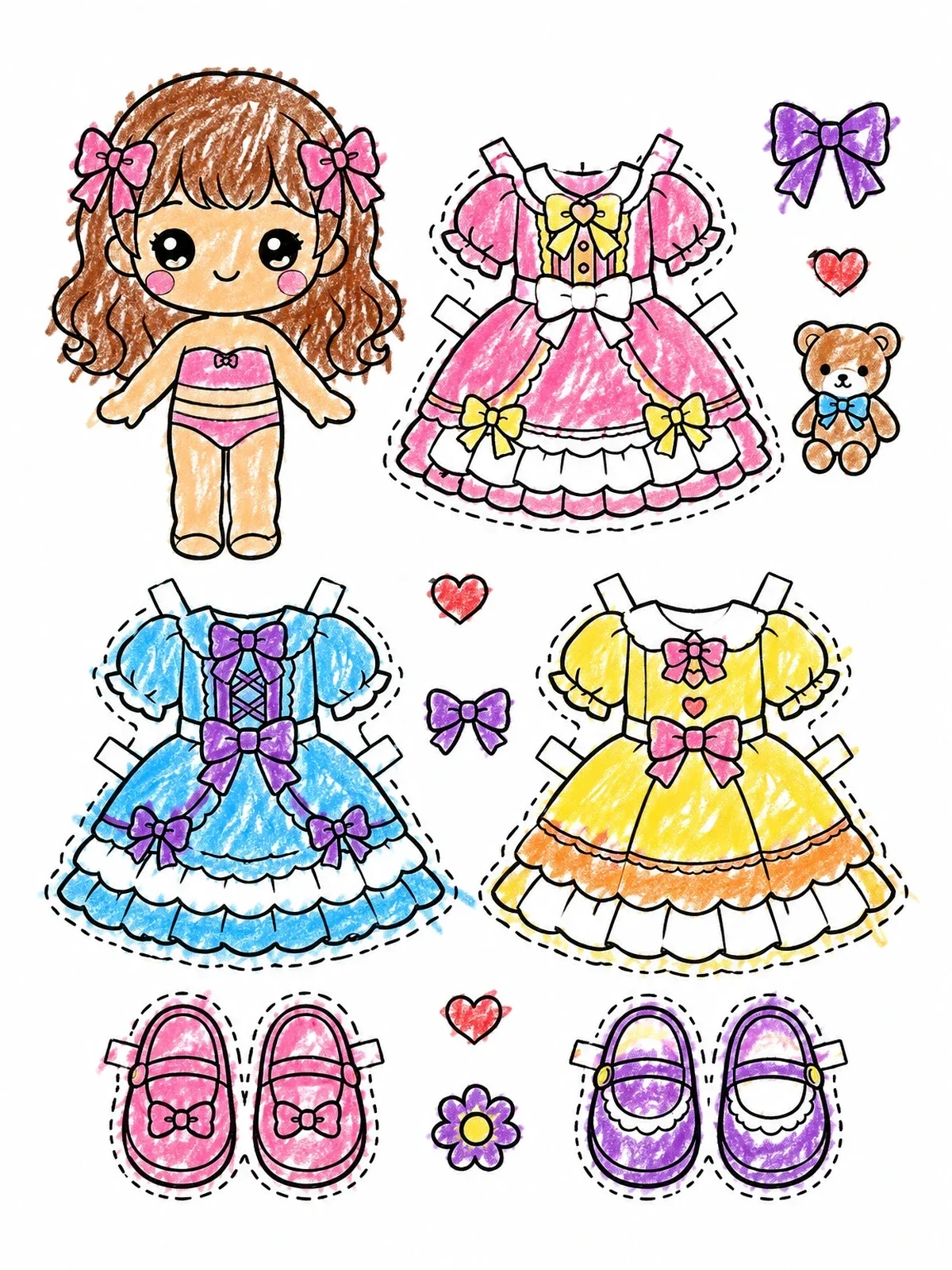 Colored example of the Paper Doll With Frilly Lolita Dresses coloring page