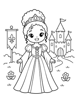 Free printable Cute Princess In Front Of Castle coloring page