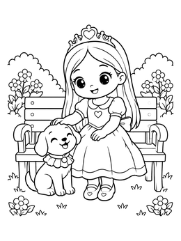 Free printable Cute Princess With Garden Puppy coloring page