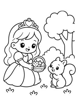 Free printable Princess Sharing Treats With Squirrel coloring page