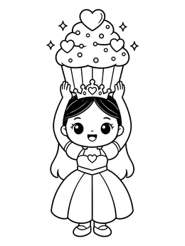 Free printable Kawaii Princess Holding Giant Cupcake coloring page