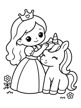 Free printable Princess Petting A Gentle Unicorn coloring page