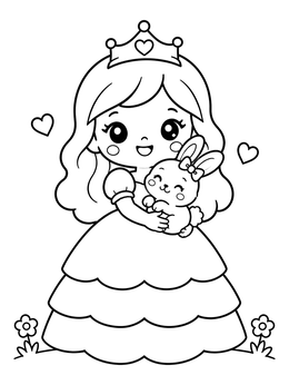 Free printable Sweet Princess Hugging A Bunny coloring page