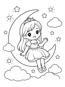 Free printable Sweet Princess On Crescent Moon coloring page