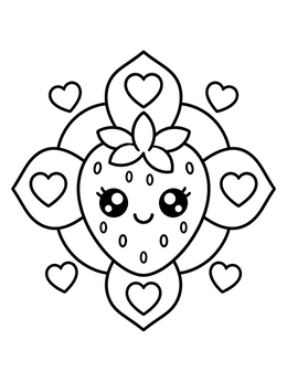 Free printable Kawaii Strawberry With Floating Hearts coloring page