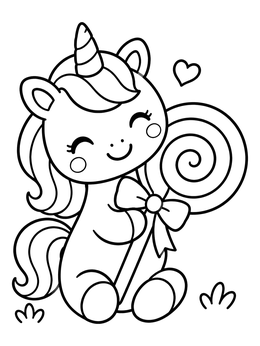 Free printable Cute Kawaii Unicorn With Lollipop coloring page