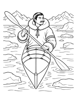 Free printable Kayaker Navigating Icy Alaskan Waters coloring page