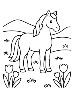Free printable Steppe Horse With Wild Tulips coloring page