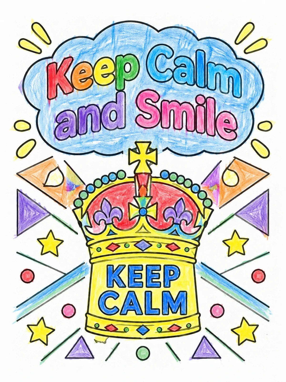 Colored example of the Keep Calm And Smile Crown Poster coloring page