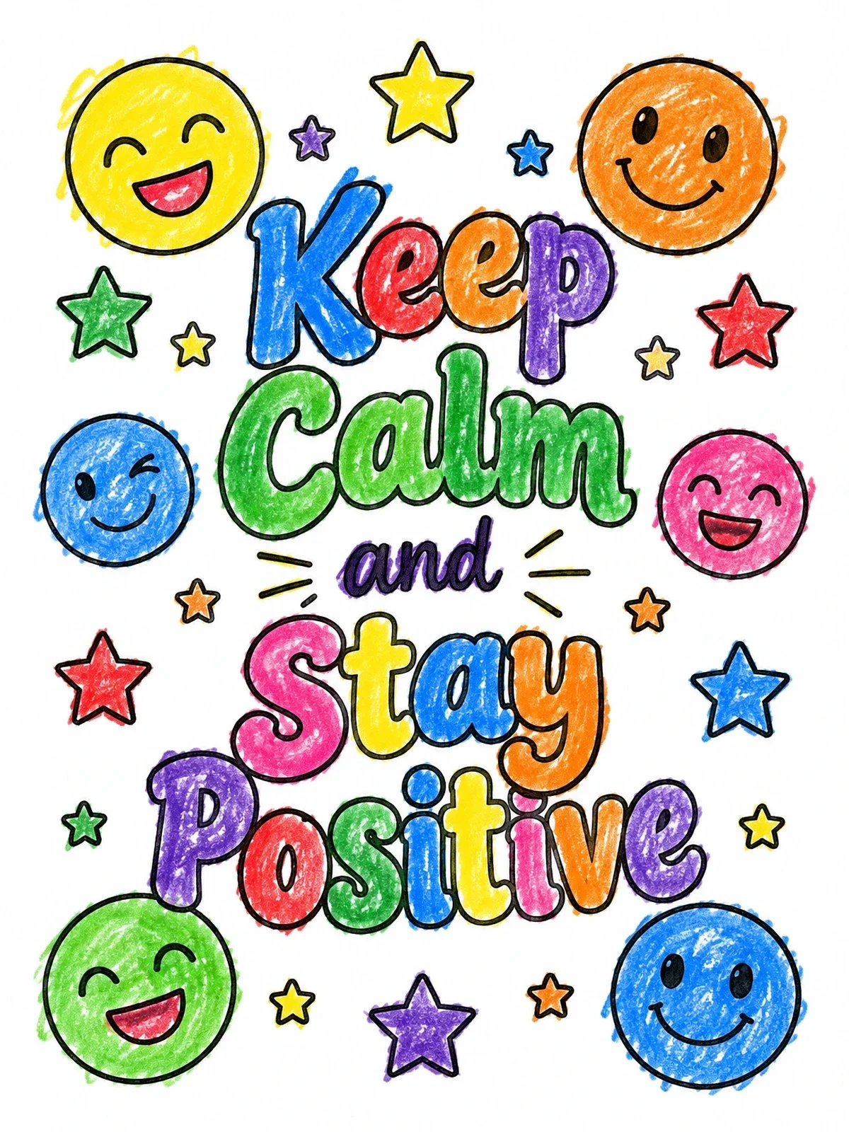 Colored example of the Keep Calm And Stay Positive coloring page
