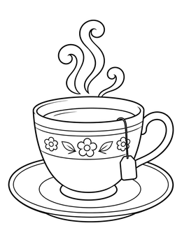 Free printable Cozy Steaming Teacup And Saucer coloring page