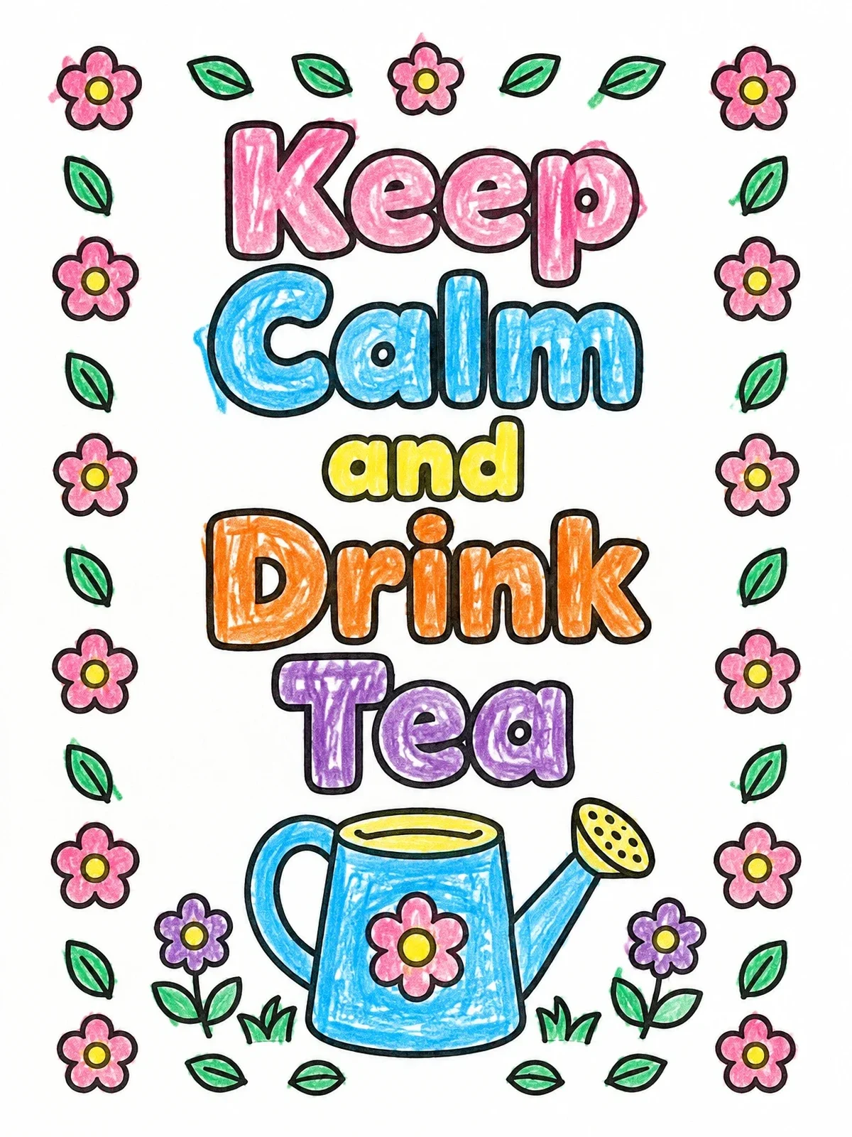 Colored example of the Keep Calm And Drink Tea With Watering Can coloring page