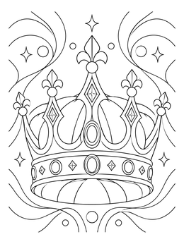 An ornate royal crown in a keep calm coloring page style.