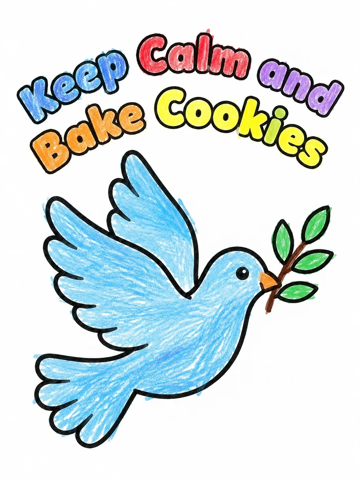 Colored example of the Keep Calm Peace Dove coloring page
