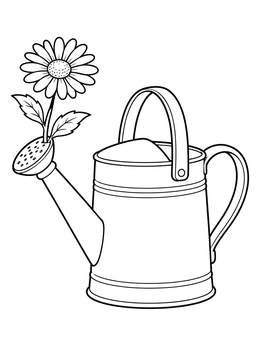 Free printable Watering Can With Blooming Daisy coloring page