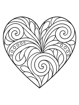 Free printable Zentangle Swirl Pattern Heart coloring page