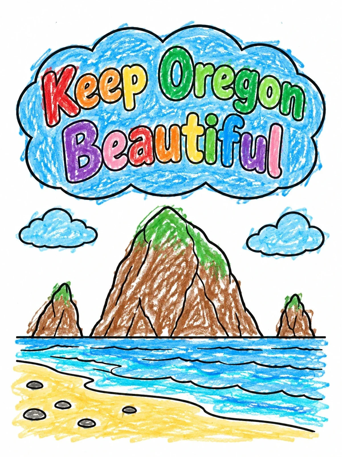Colored example of the Keep Oregon Beautiful Beach Rocks coloring page