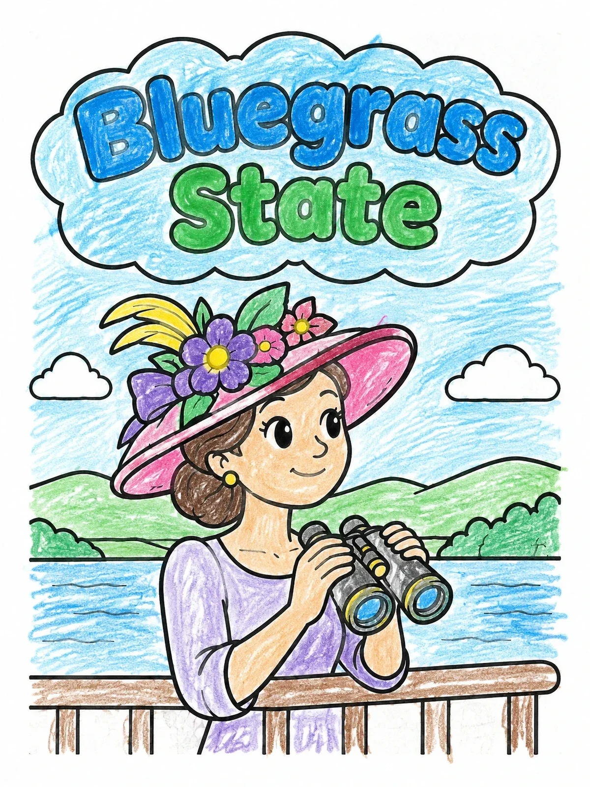 Colored example of the Derby Fan In The Bluegrass State coloring page