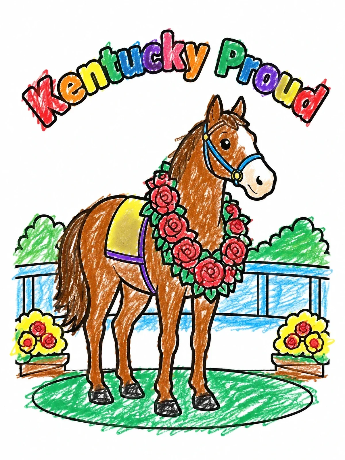 Colored example of the Kentucky Derby Winner Horse coloring page