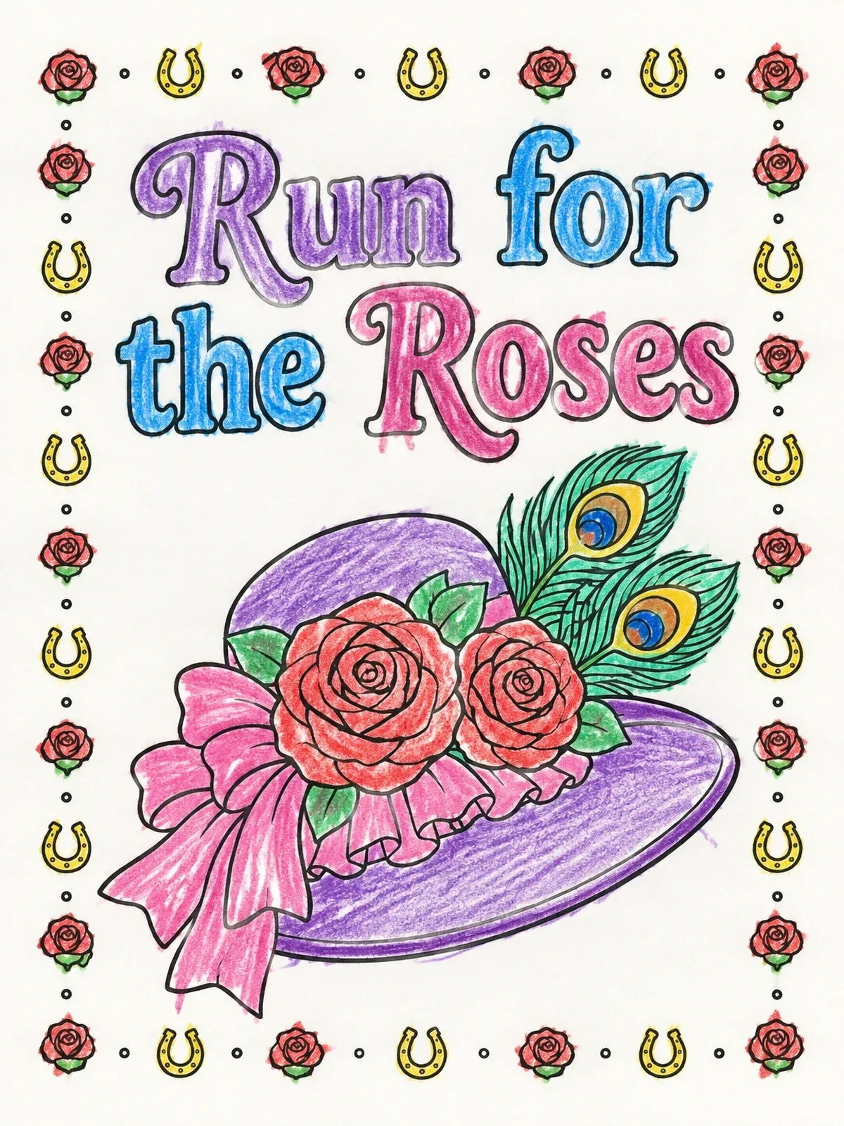 Colored example of the Derby Hat With Roses And Feathers coloring page
