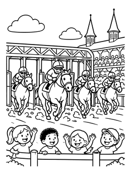 Free printable Kentucky Derby Horse Race For Kids coloring page