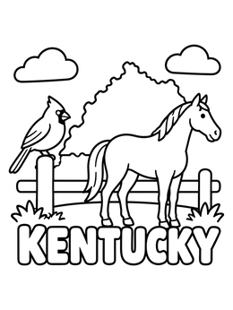 Free printable Kentucky State Symbols With Horse And Cardinal coloring page