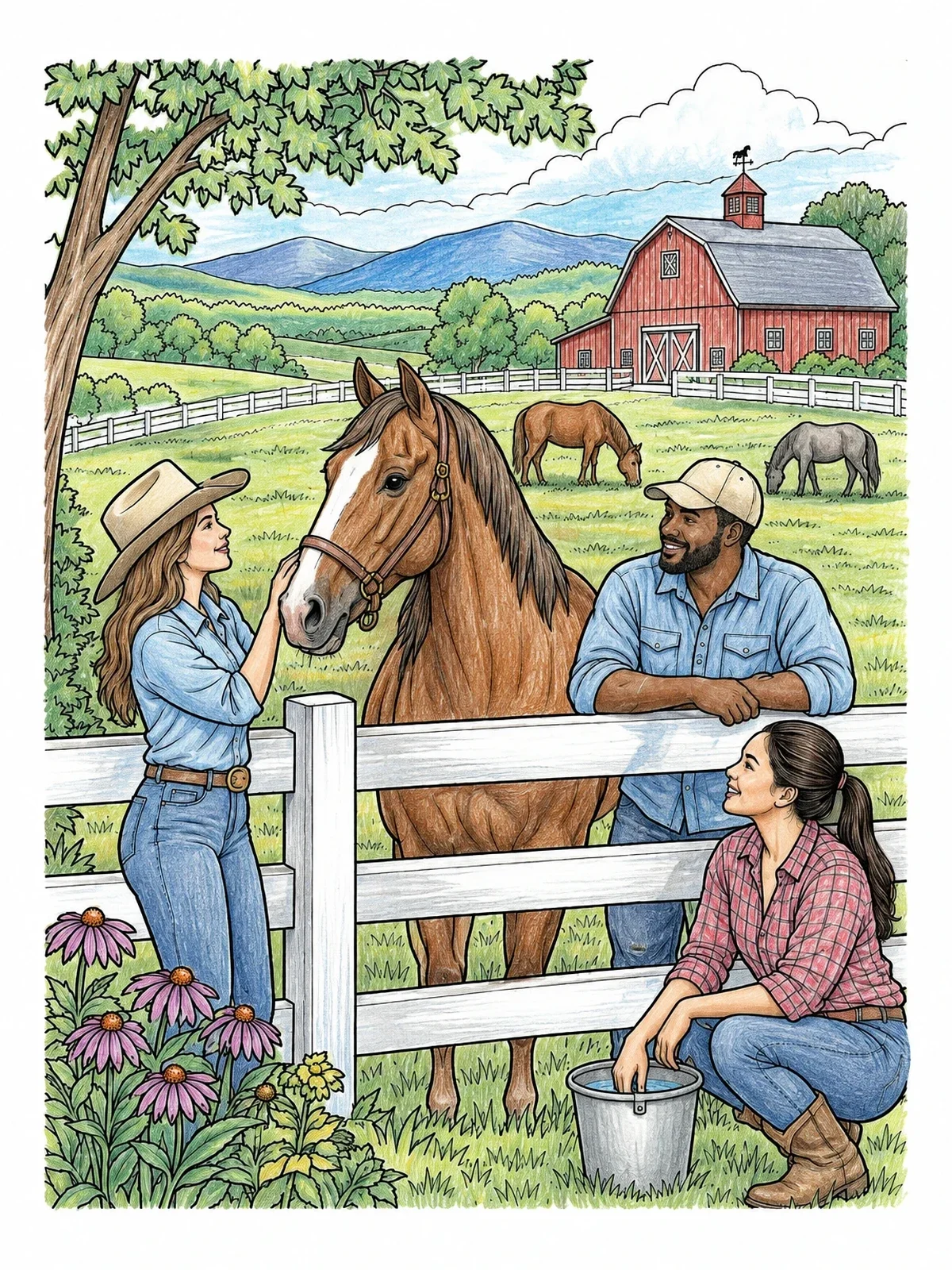 Colored example of the Kentucky Horse Farm And Barn coloring page