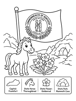 Free printable Kentucky State Symbols And Flag coloring page