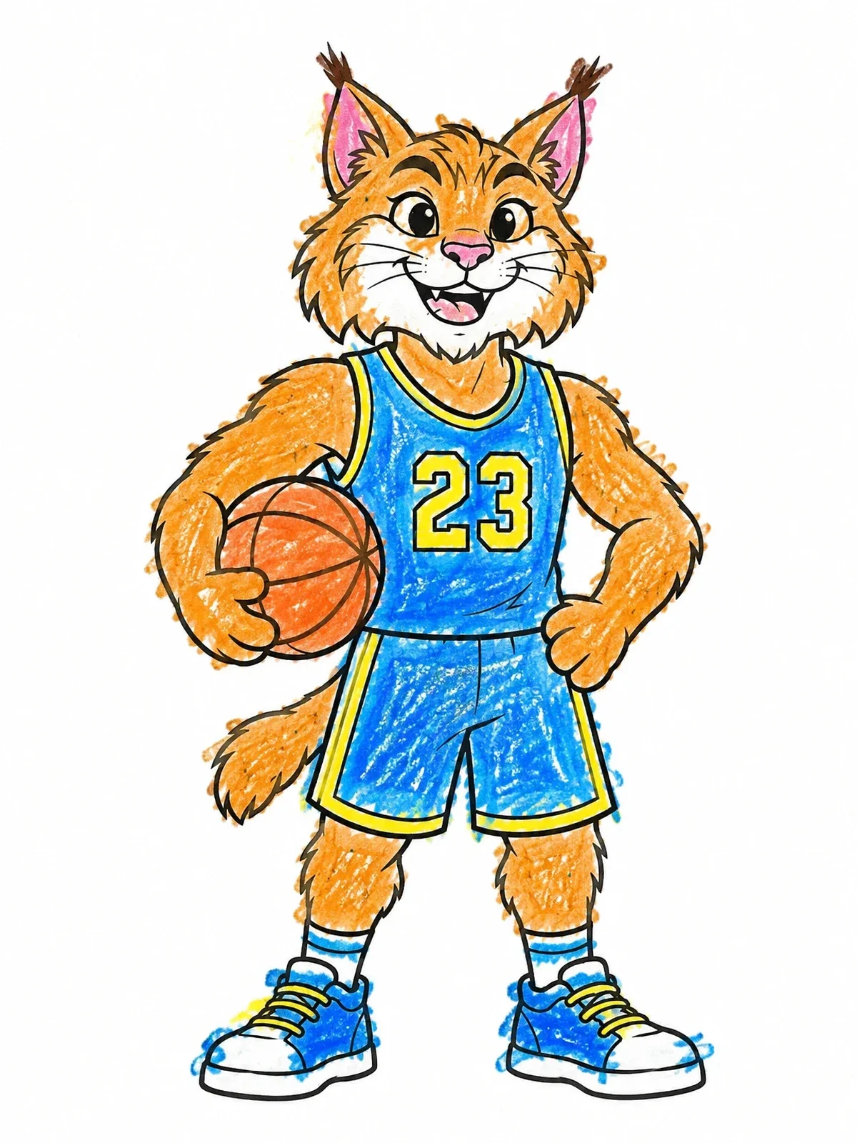 Colored example of the Wildcat Basketball Player Mascot coloring page