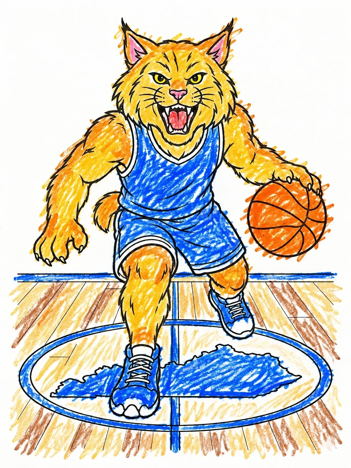 Colored example of the Wildcat Mascot Basketball Player coloring page