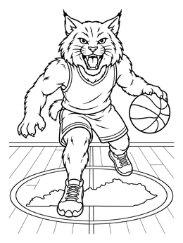 A wildcat basketball mascot in this energetic Kentucky coloring page.