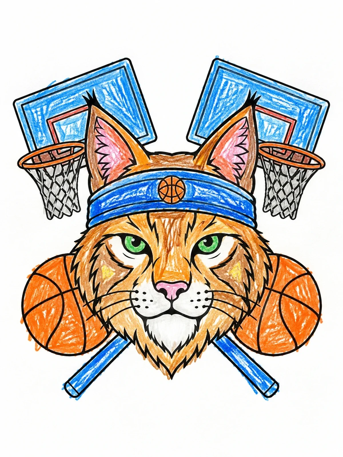 Colored example of the Wildcat Mascot With Basketball Hoops coloring page