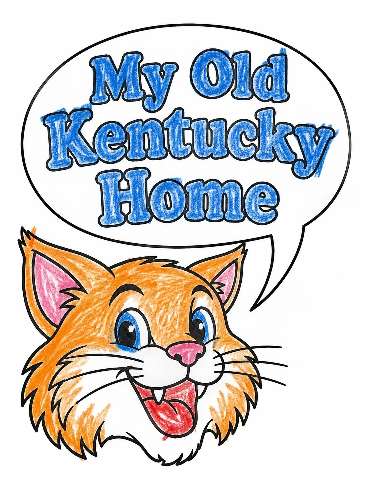 Colored example of the Kentucky Wildcat Mascot With Speech Bubble coloring page