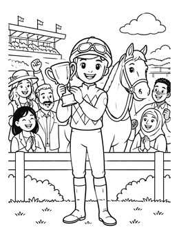 Free printable Winning Jockey With Horse And Trophy coloring page