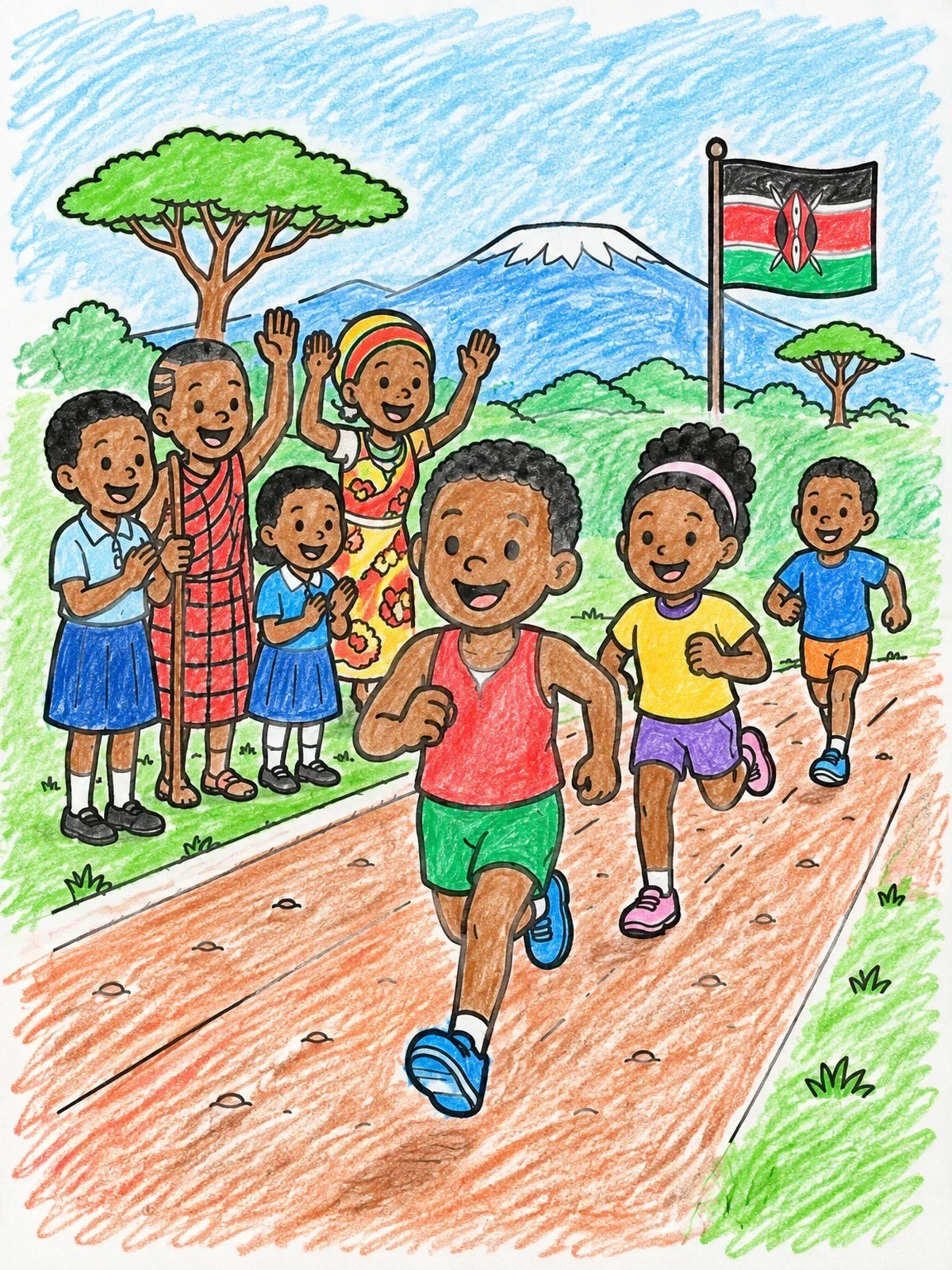 Colored example of the Children Running Race In Kenya coloring page