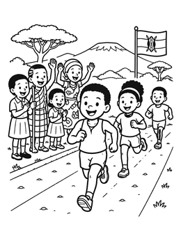 Free printable Children Running Race In Kenya coloring page