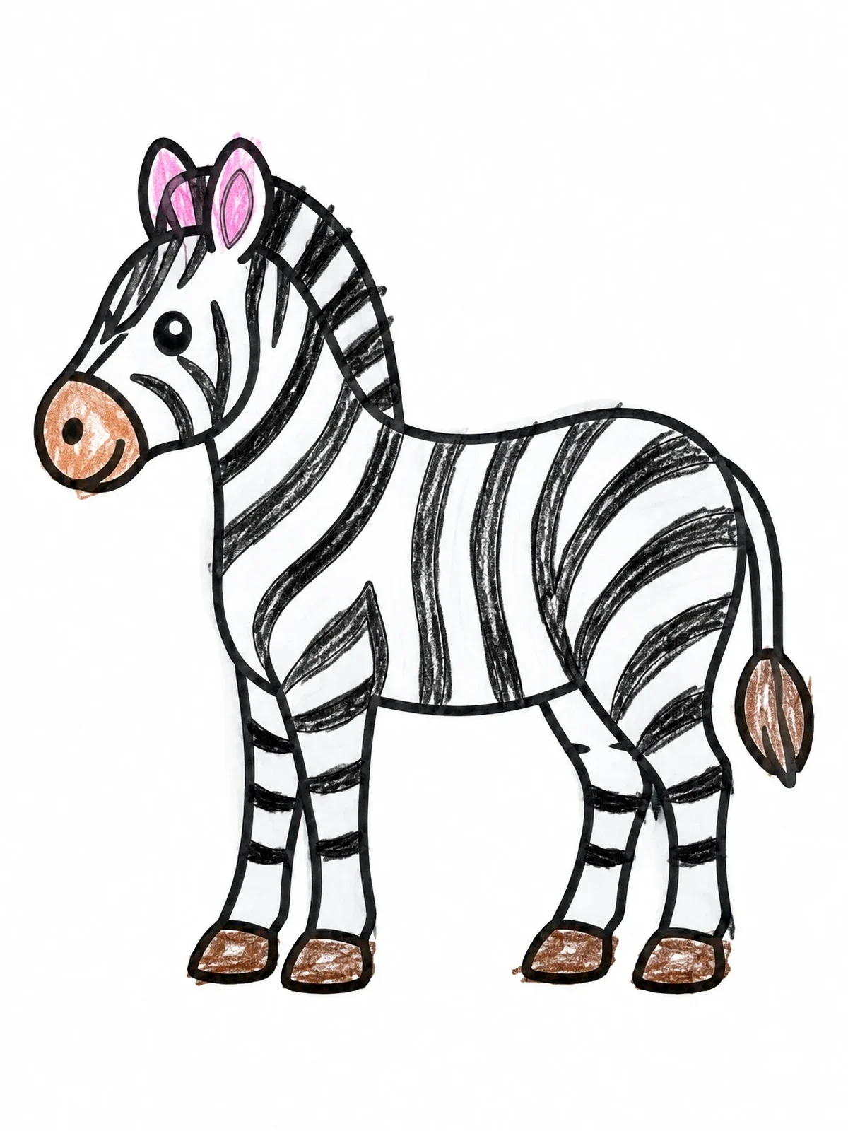 Colored example of the Cute Plains Zebra Standing coloring page