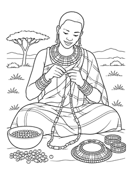 Free printable Maasai Artisan Making Beadwork Jewelry coloring page