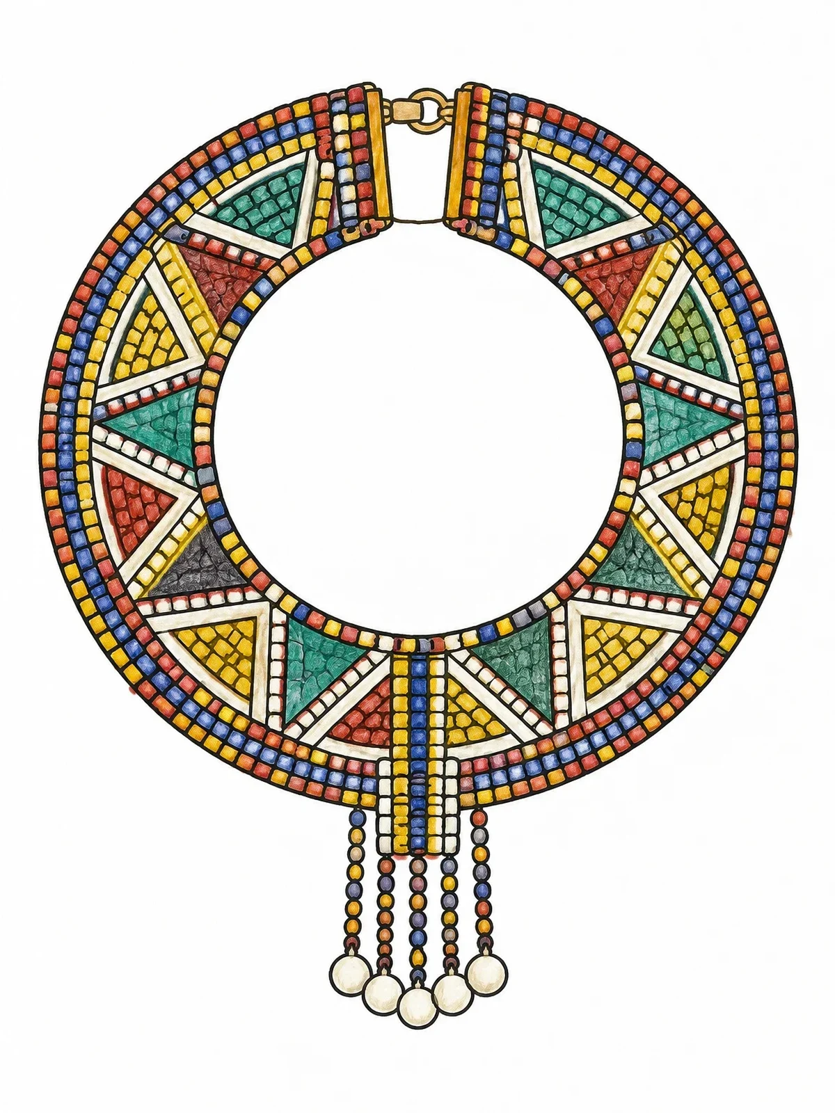 Colored example of the Traditional Maasai Beaded Collar Necklace coloring page