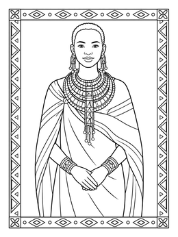 Free printable Maasai Woman In Traditional Beaded Jewelry coloring page