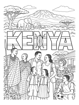 Free printable Kenya Wildlife Landscape And People coloring page