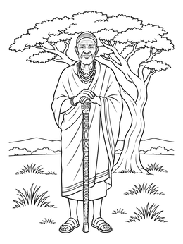 Free printable Kenyan Elder With Carved Staff coloring page