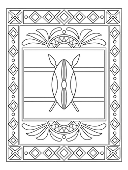 Free printable Kenyan Flag And Geometric Border coloring page