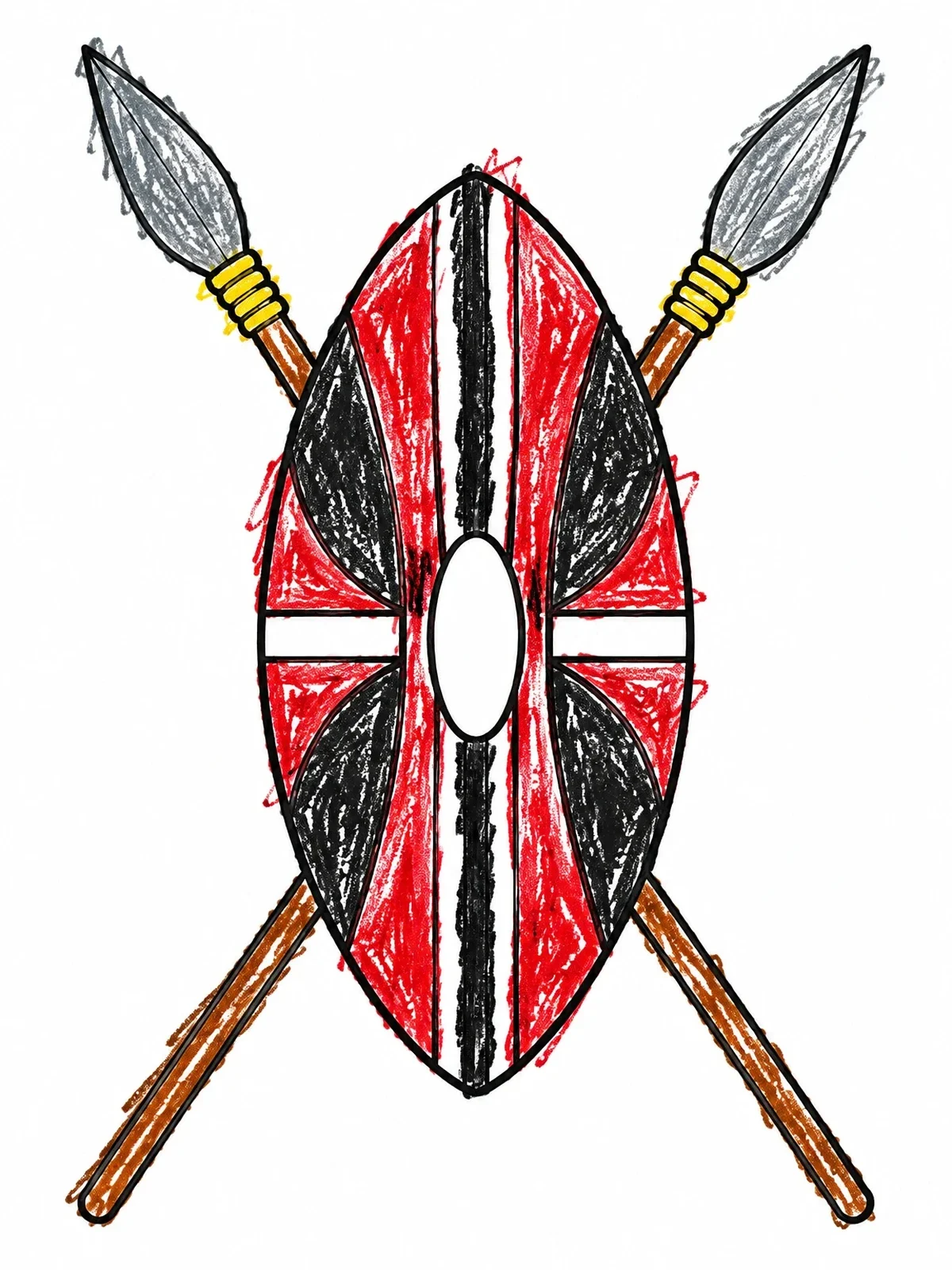 Colored example of the Kenyan Shield And Crossed Spears coloring page
