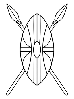Free printable Kenyan Shield And Crossed Spears coloring page