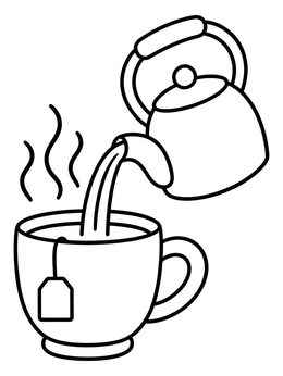 Free printable Kettle Pouring Tea Into Cup coloring page