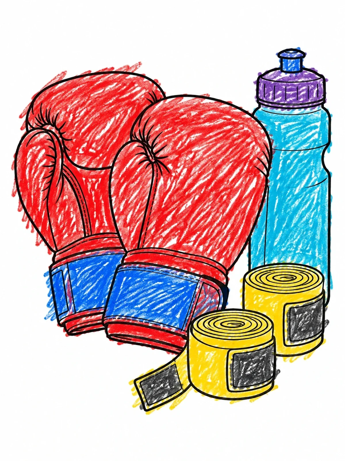 Colored example of the Kickboxing Gloves And Wraps Still Life coloring page